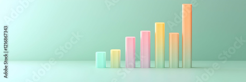 Minimalistic 3D growth chart with upward bars in gradient colors on a solid pastel green backdrop