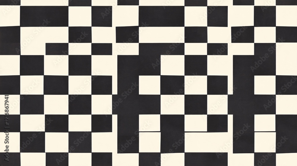 Fototapeta premium Dynamic Black and White Abstract Pattern of Irregular Squares in a Grid Formation