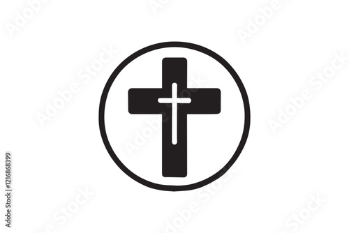 simple and subtle vector silhouette of cross in black and white, set against a white background. 