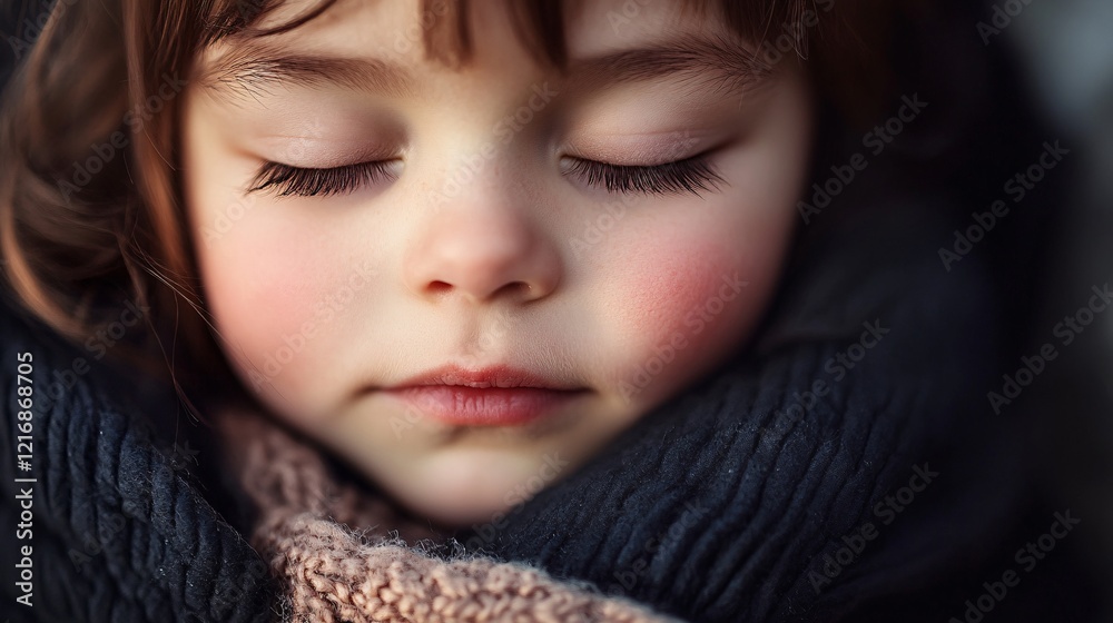 Close-Up of a Sleeping Child with Rosy Cheeks Wrapped in a Warm and Soft Blanket Close-Up of a Sleeping Child with Rosy Cheeks Wrapped in a Warm and Soft Blanket