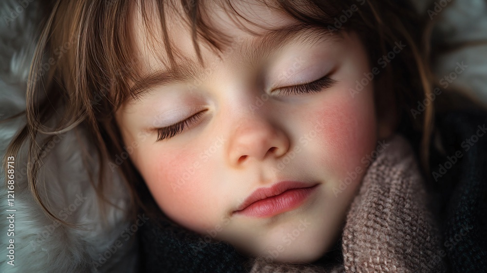 Close-Up of a Sleeping Child with Rosy Cheeks Wrapped in a Warm and Soft Blanket Close-Up of a Sleeping Child with Rosy Cheeks Wrapped in a Warm and Soft Blanket