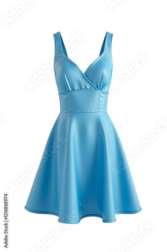 Women's blue dress isolated on white, front view