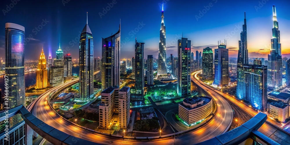 Obraz premium Breathtaking Dubai Skyline Urban Exploration Night Photography