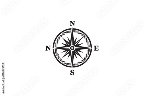 simple and subtle vector silhouette of compass in black and white, set against a white background. 