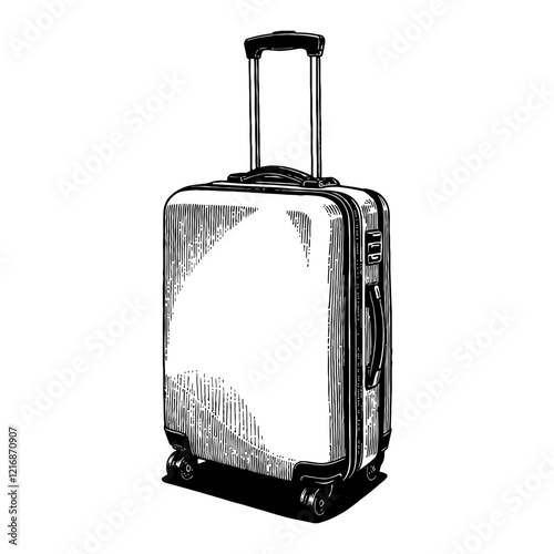 Modern Suitcase with Wheels in Detailed Black and White Outline Line Art Drawing
