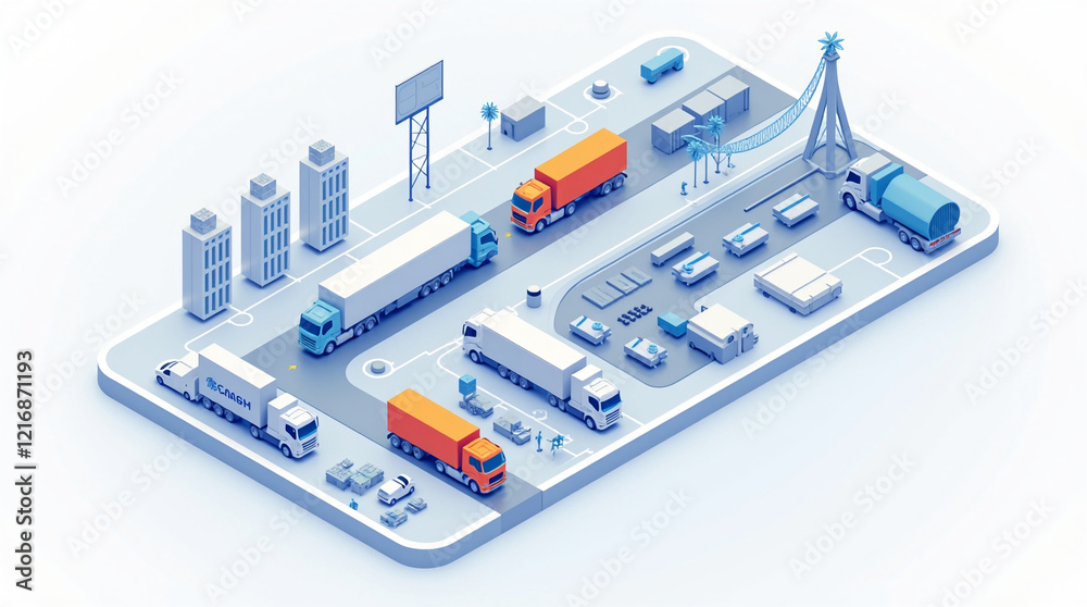 Obraz premium Supply Chain and Logistics Isometric Workflow Illustration