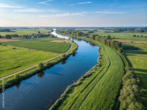 Aerial View of the Niers River, Lower Rhine, Germany: Serene Landscape Photography photo