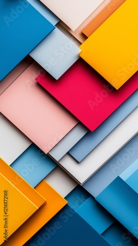 Free Download Dynamic arrangement of colorful geometric shapes showcasing vibrant layers and contrast in design with various textures and shades - GFXLoad
