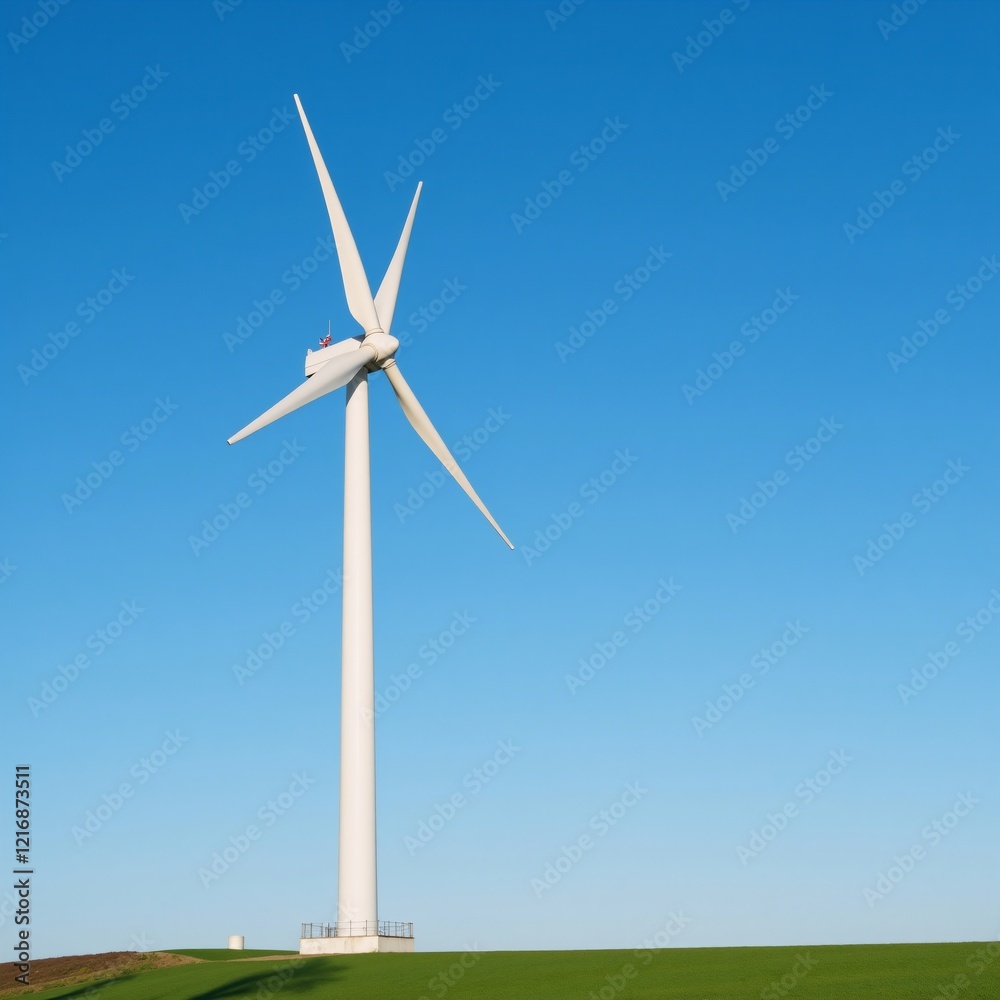 Modern Wind Turbine showcasing sustainable power amidst a clear sky Modern Wind Turbine showcasing sustainable power amidst a clear sky