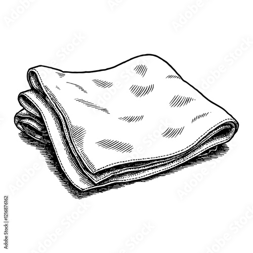 Folded Towel Cloth Fabric Texture Black and White Outline Line Art Drawing on White Background