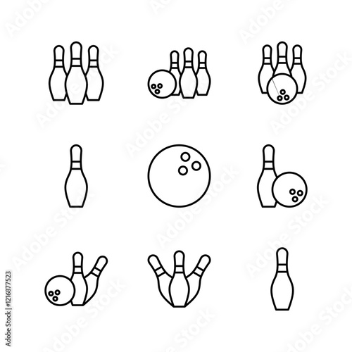 Bowling icon set. bowling ball and pin icon. bowling pins