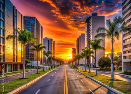 Alphaville Barueri Avenue: Modern Urban Landscape at Sunset photo