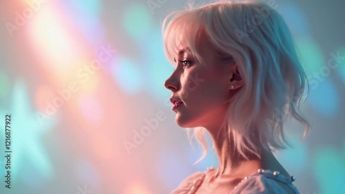 Profile of a woman with ethereal lighting and dreamy bokeh backdrop