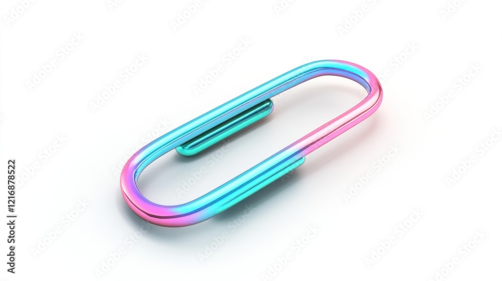 Iridescent paperclip on white background; 3D render Iridescent paperclip on white background; 3D render