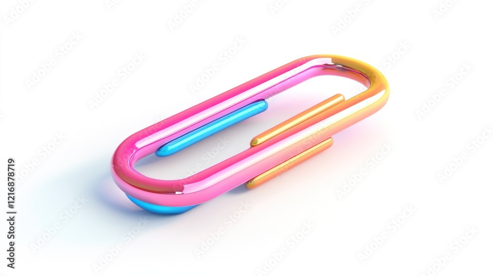 Colorful paperclip design, white background, 3D render, website icon Colorful paperclip design, white background, 3D render, website icon