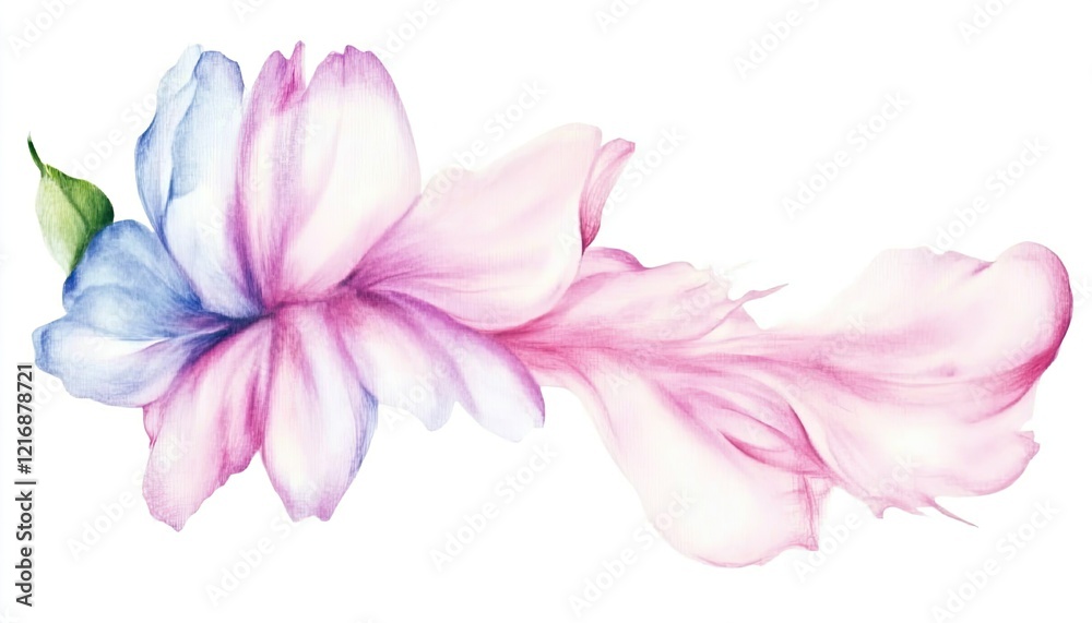 Fototapeta premium Vibrant watercolor floral design featuring soft pink and blue petals gracefully flowing in a delicate arrangement