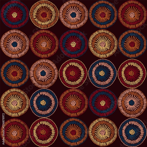 Artistic Floral Prints, colorful Background, abstract shapes, Flowers, hand drawn embroidery. Decorative intricate quilting pattern, trendy geometric ornament. Vector