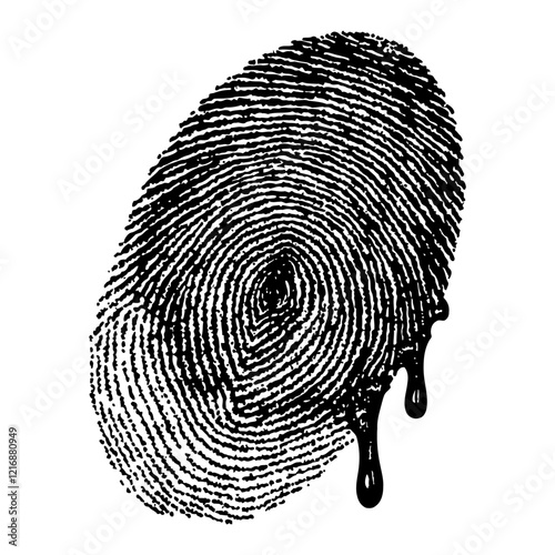 Fingerprint Splat and Drip Style Black and White Outline Line Art Drawing with Detail