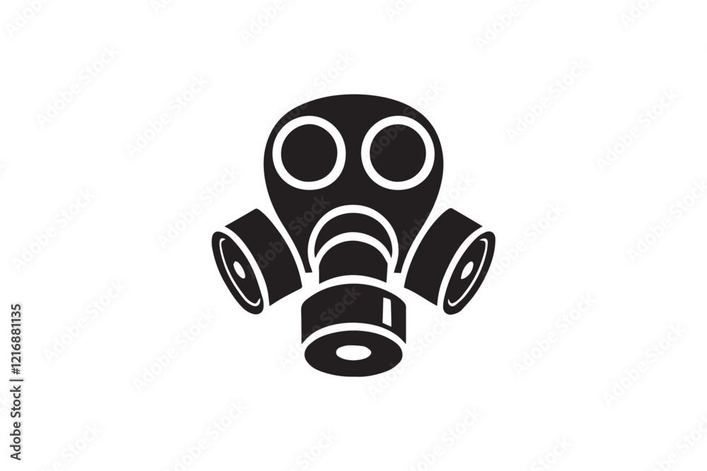 simple and subtle vector silhouette of gas mask in black and white, set against a white background. simple and subtle vector silhouette of gas mask in black and white, set against a white background.