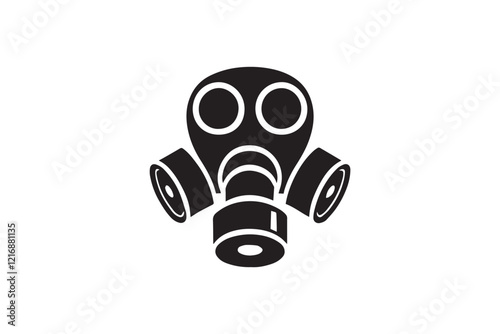 simple and subtle vector silhouette of gas mask in black and white, set against a white background. 