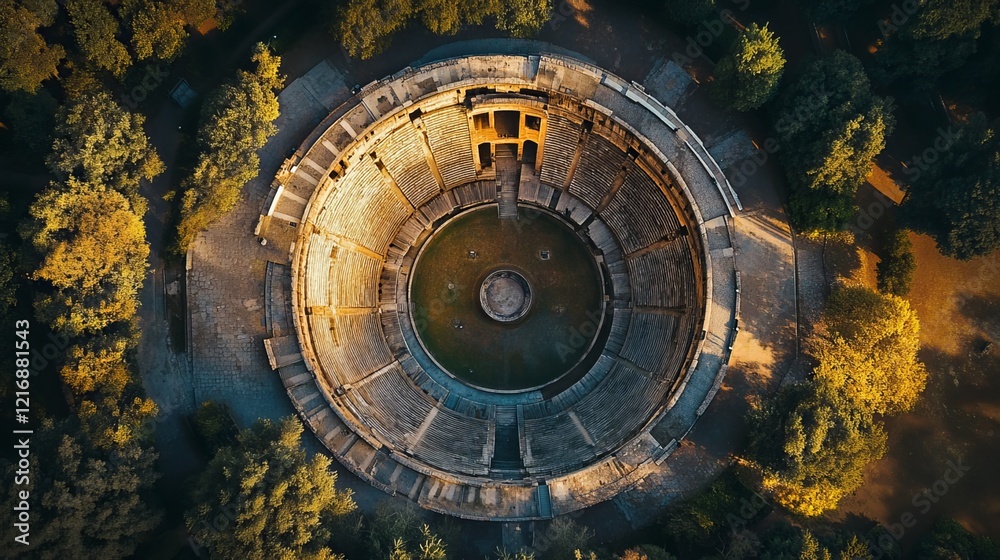 Obraz premium Witness the grandeur of the Virgiliano Amphitheater from above. This aerial perspective captures the sweeping expanse and intricate details of one of Rome's most iconic monuments. 