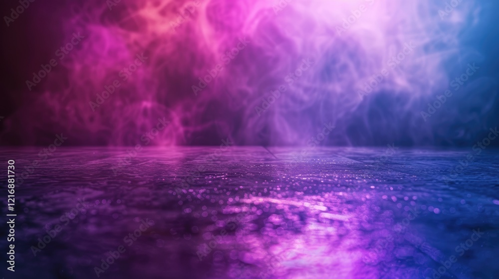 Naklejka premium A vibrant abstract scene with colorful smoke and reflections on a surface.