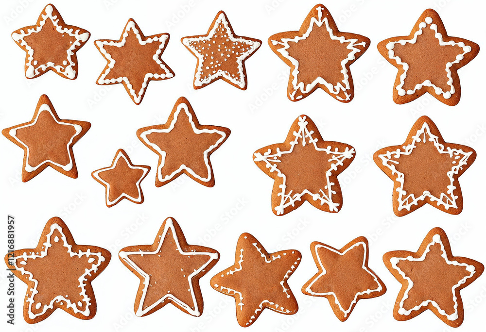 Collection set of gingerbread star cookies isolated on transparent or white background, png Collection set of gingerbread star cookies isolated on transparent or white background, png