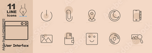 Power, link, location, moon, stylus on mobile, image, wallet, emoji, photo search. Icons depict user interface elements for tools, navigation, and personalization