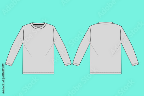 Men's long sleeve technical flat sketch fashion T-shirt front and back view . 