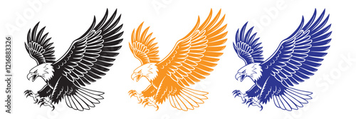 A vector of an eagle with wings fully spread, sharp feather details, and a fierce expression.