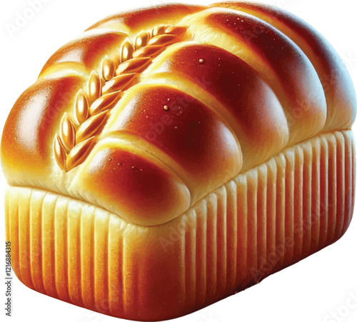 realistic Freshly Baked Golden Loaf Of Bread with a white background