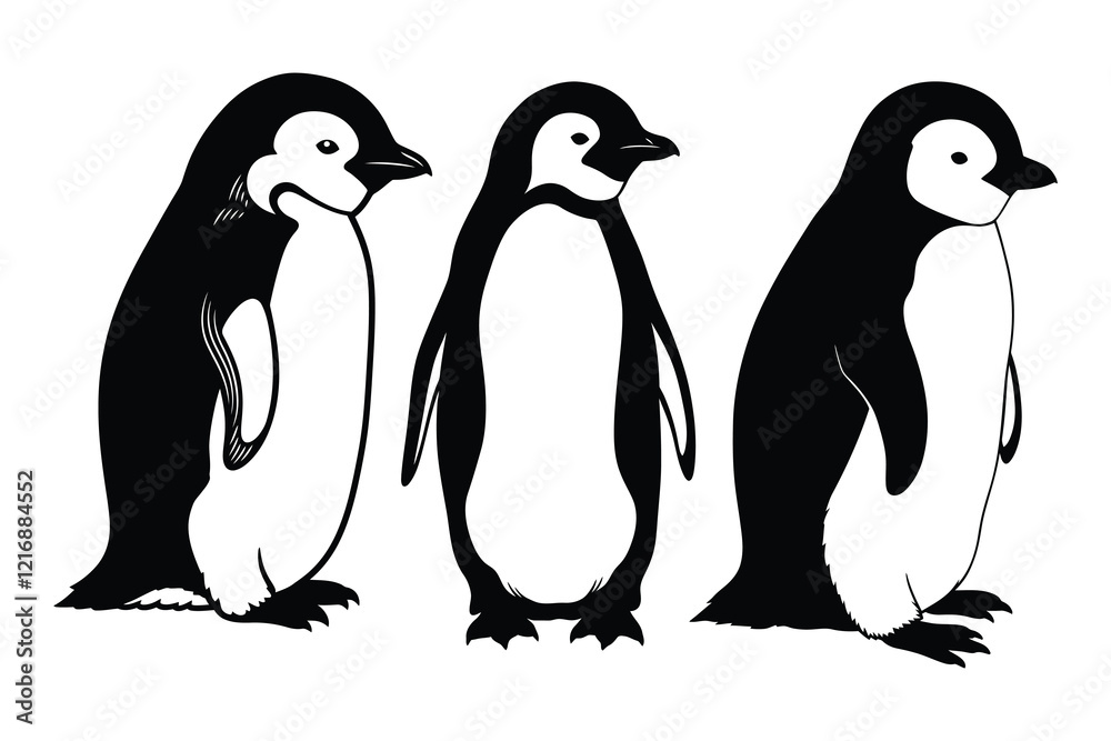 Naklejka premium Black and white Penguin silhouette vector. 