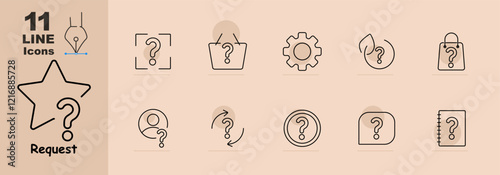 Question marks on star, shopping basket, gear, bag, and notebook. Relates to search, inquiry, and user-focused solutions