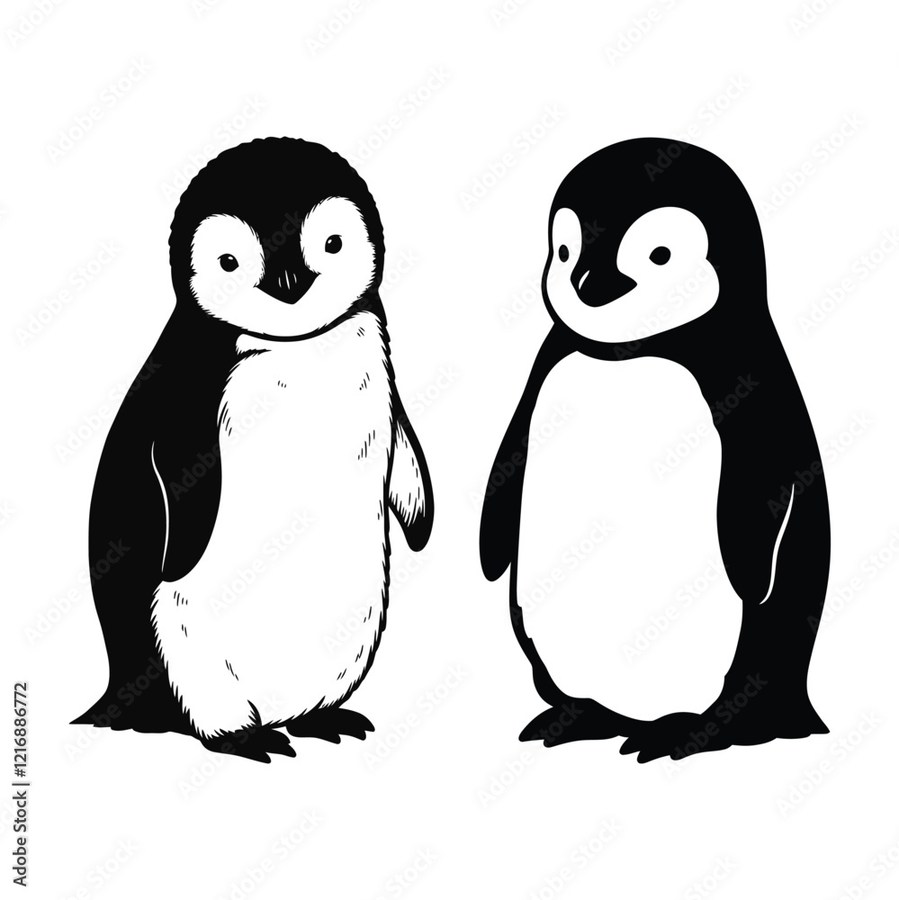 Fototapeta premium Baby Penguin silhouette clipart vector graphic art.
