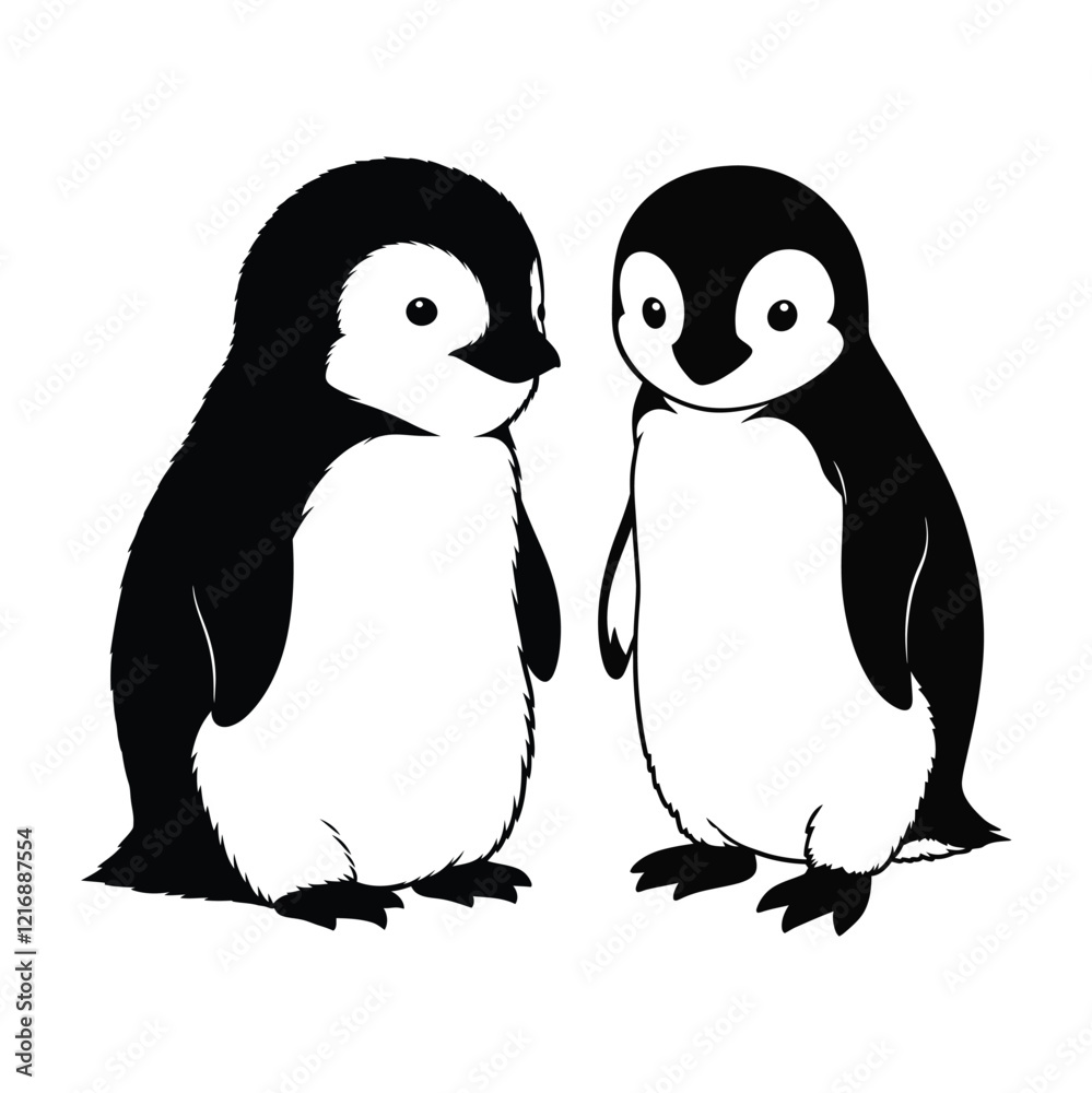 Fototapeta premium Baby Penguin silhouette clipart vector graphic.