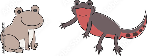 カエルとアカハライモリのイラスト