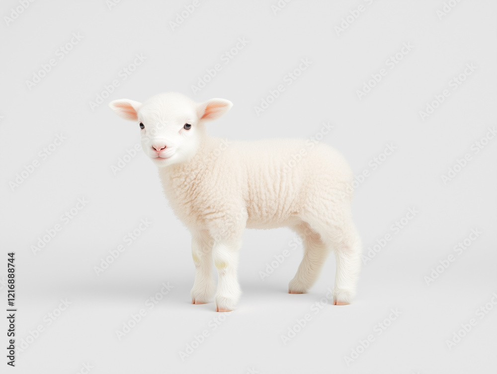 Fototapeta premium white lamb standing on white background in studio setting