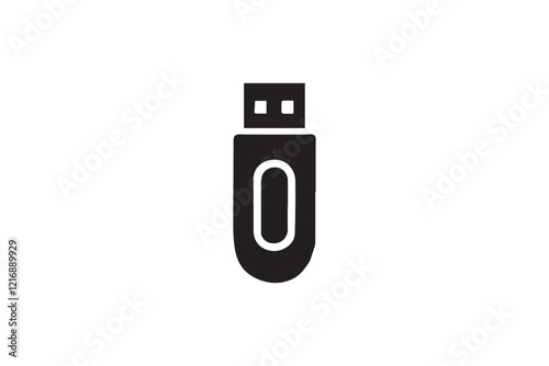 simple and subtle vector silhouette of pen drive Memory Stick in black and white, set against a white background. 