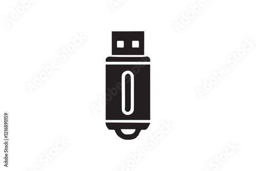 simple and subtle vector silhouette of pen drive Memory Stick in black and white, set against a white background. 