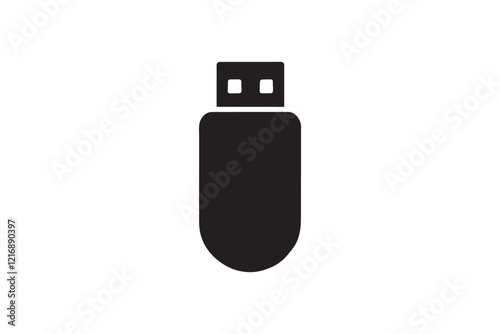 simple and subtle vector silhouette of pen drive Memory Stick in black and white, set against a white background. 