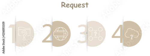 Request set icon. Folder, globe, grid, cloud, question, data, request, online, storage, search, file.