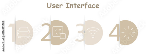 User interface set icon. Car, smiley face, Wi-Fi, loading icon, automotive navigation, connectivity, user interaction, design.