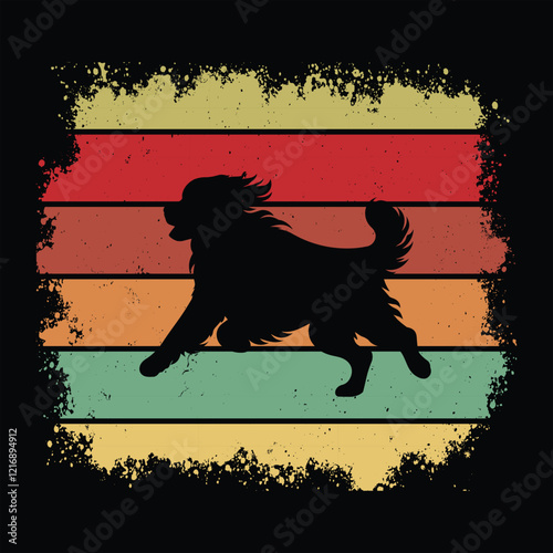 Retro Bernese Mountain Dog Silhouette with Vintage Sunset Vector
