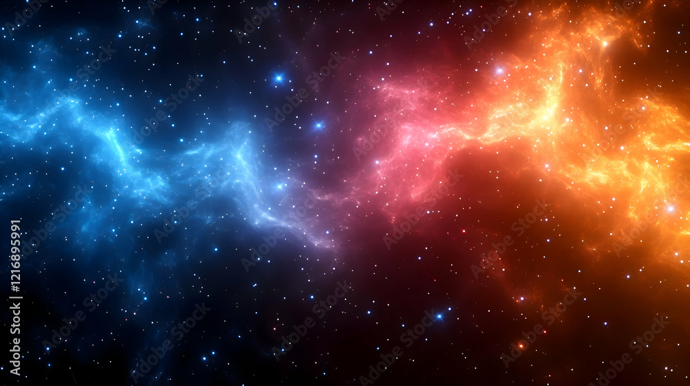 Naklejka premium Cosmic Nebula with Glowing Blue and Orange Hues