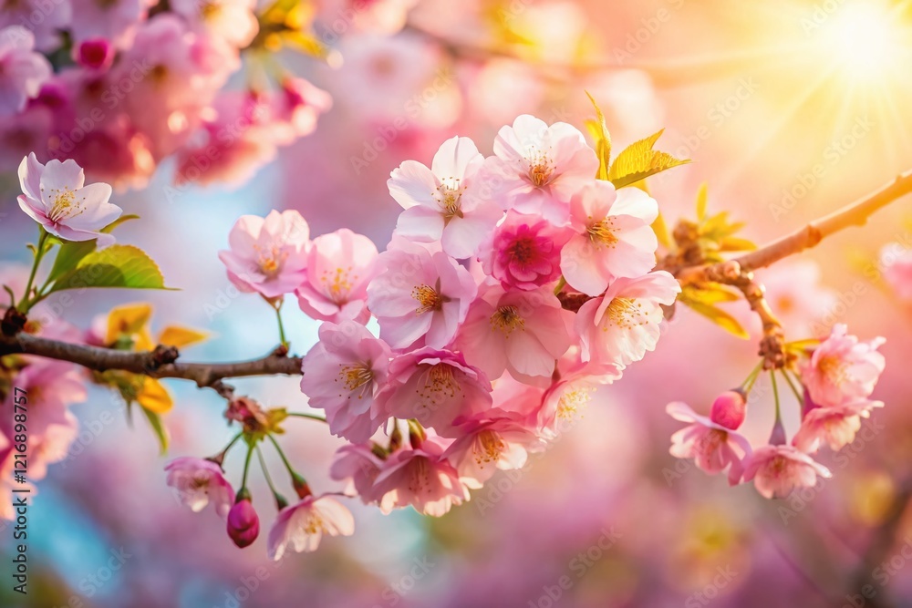 Delicate Pink Cherry Blossoms in Spring Sunlight - Right-Aligned Copy Space Delicate Pink Cherry Blossoms in Spring Sunlight - Right-Aligned Copy Space