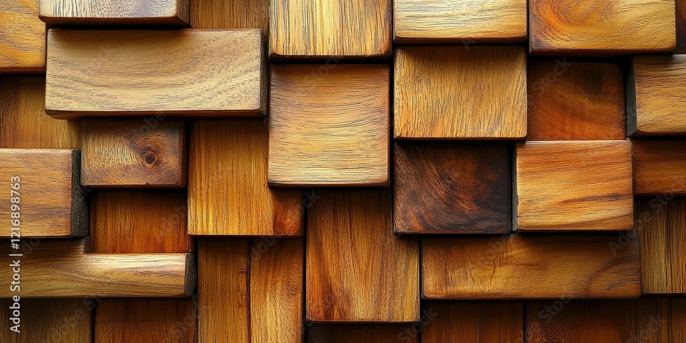 Unique wooden wall design with interlocking blocks showcasing natural variations in texture and color Unique wooden wall design with interlocking blocks showcasing natural variations in texture and color