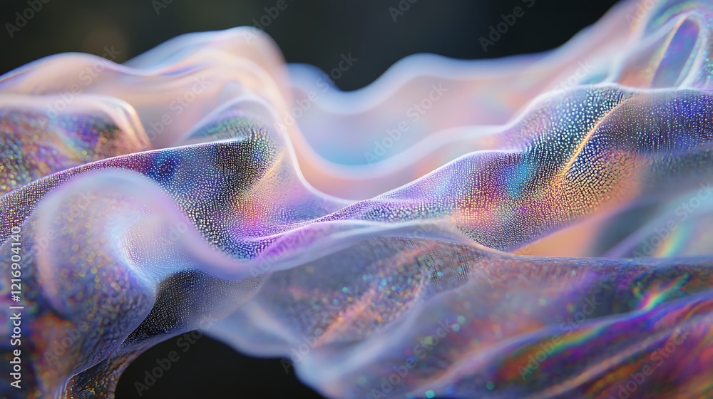 Naklejka premium Iridescent fabric flowing, dark background, abstract art, website design
