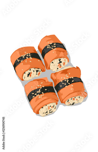 Delicious Japanese food roll susi sesame seed rice and Nori