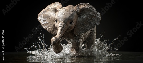 Playful Baby Elephant Splashing in Water