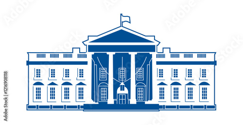 Blue and White Vector White House Illustration